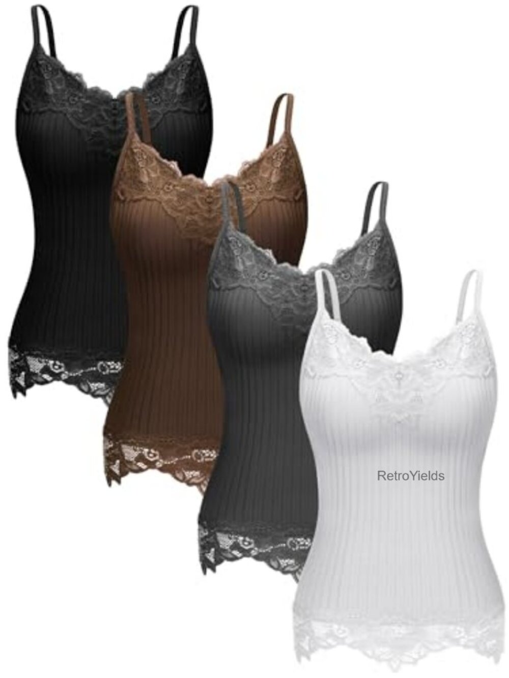 Women's Long Lace Tank Tops Camisole V-Neck Spaghetti Strap Layering Top